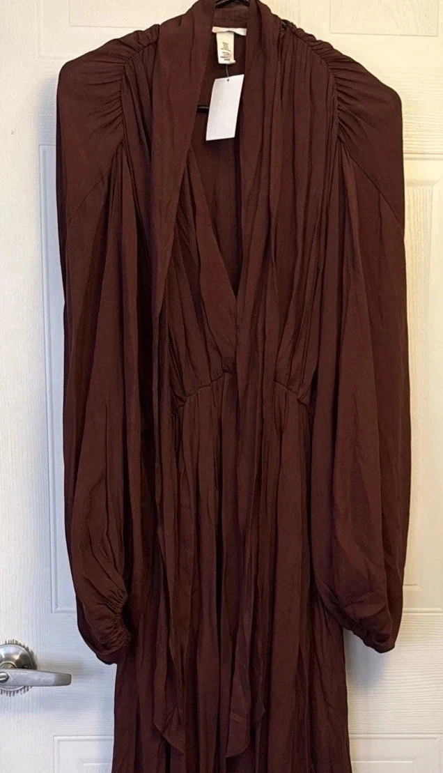 h&m brown long sleeve dress Women's Dark brown Chiffon Maxi Dress