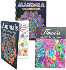 3 Pack Adult Stress Relief Coloring Book,60 Page Mandalas,Animal  Flower Patter