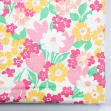 Vintage Feedsack Fabric Springtime Floral 1940s Old 18x22 Pink Yellow Flowers