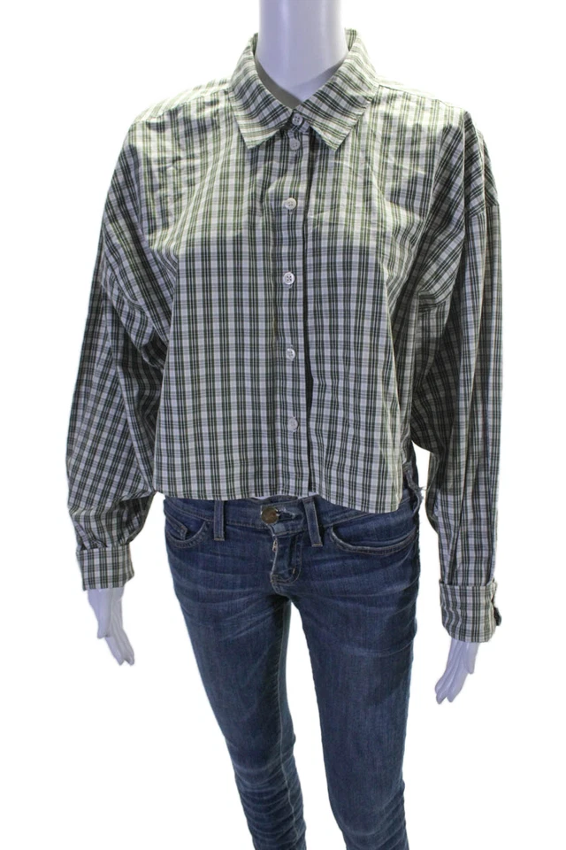 Top Sunday Best para mujer de algodón a cuadros manga larga con botones verde talla 3 Foto 2 de 4