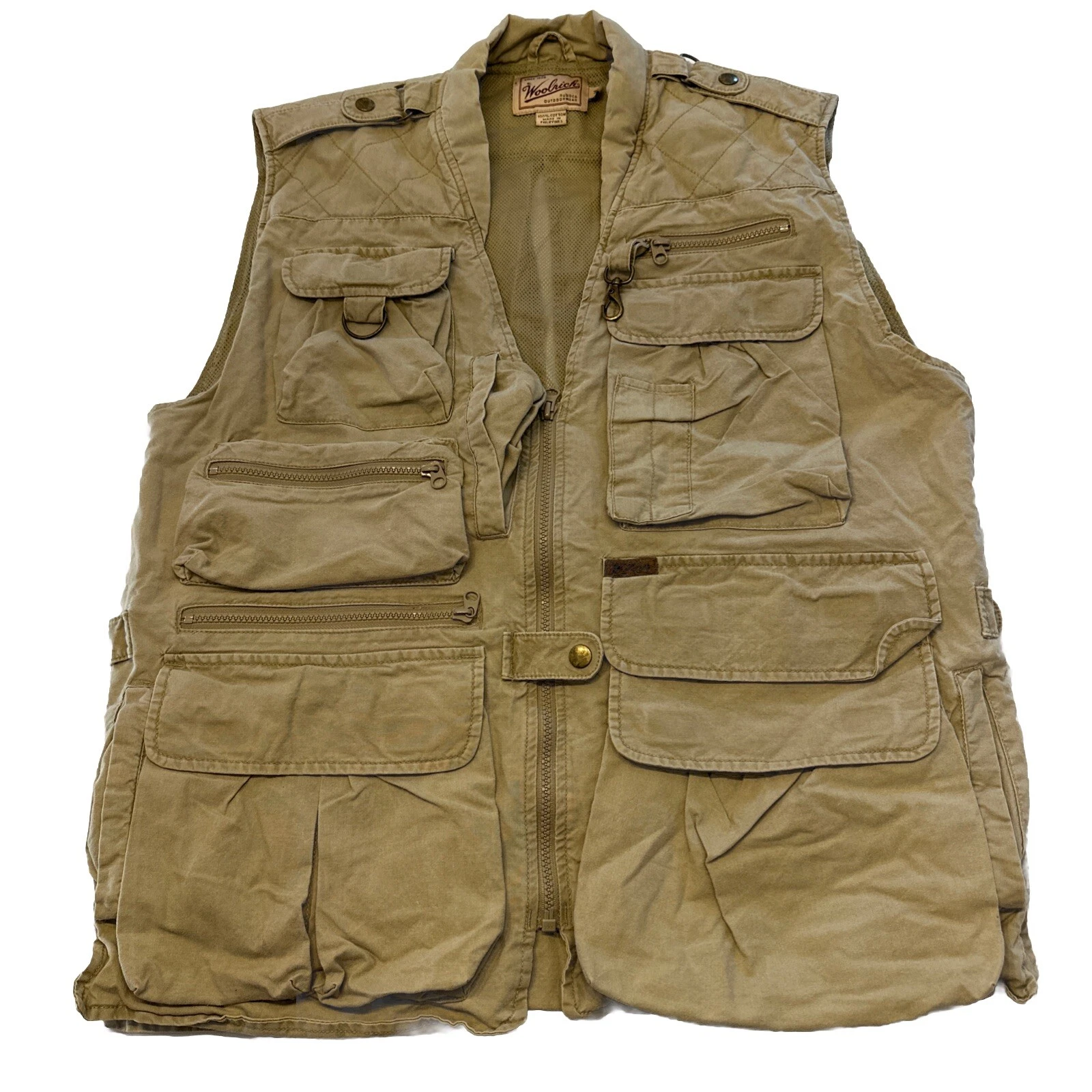 Woolrich Vest 584 Straw Mens Medium Outdoor Hunting Fishing Safari Cotton EUC