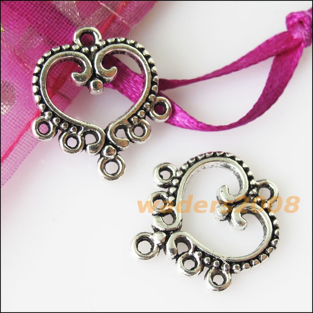 8 New Heart Flower Charms Connectors Tibetan Silver Tone Pendants 21x31mm