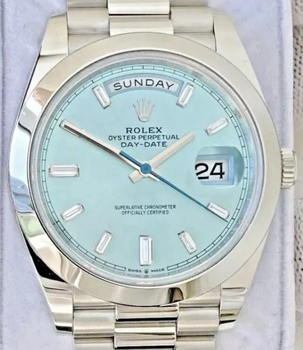 Rolex Platinum DayDate President Ice Blue Diamond Dial Watch Box Papers