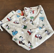 Peanuts womens Christmas Snoopy Plush Pajama Pants New Sz S Snowflakes 4021