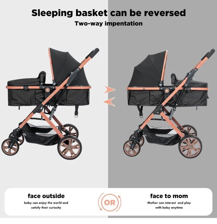 2-in-1 Luxury Bassinet Stroller-Folding Pushchair Baby/Toddler Carriage-Blk/Pink - Image 3 of 4