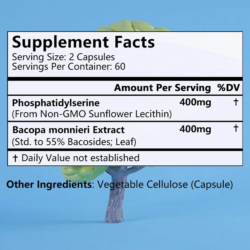 Suplemento 2 en 1 de fosfatidilserina y Bacopa Monnieri - Memoria cerebral Foto 2 de 4