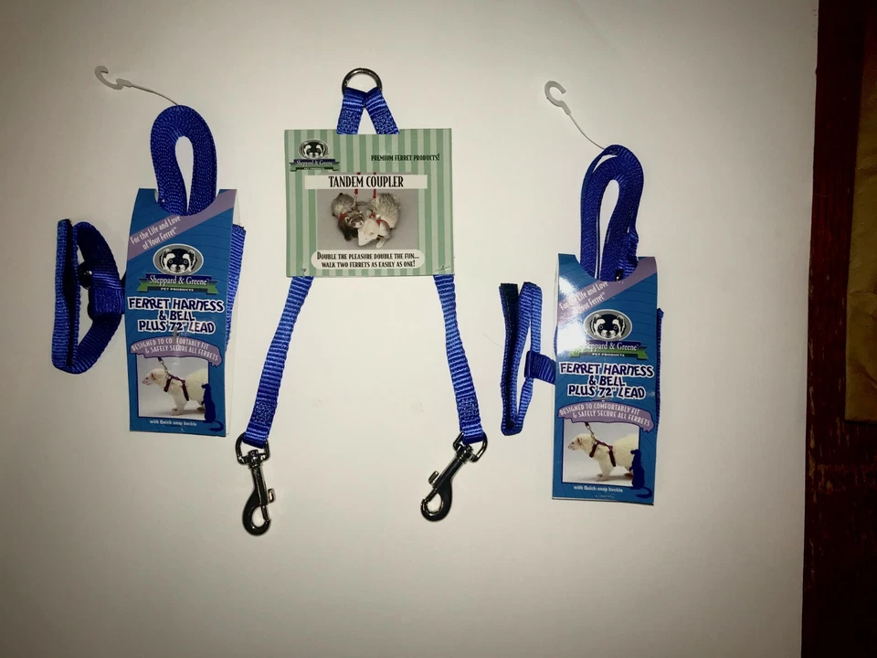 Sheppard & Greene Ferret - 2 Harness / Lead Sets+Tandem Coupler - Blue