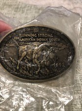 Running Strong for American Indian Youth 1997 Brass Belt Buckle Buffalo New