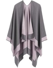 Women's Shawl Wraps Open Front Poncho Cape Border Design-01-dark Gray Pink
