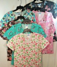 SB Brand Women's Fashion Print Scrub Tops Small Medium NWT Floral Butterfly Fun
