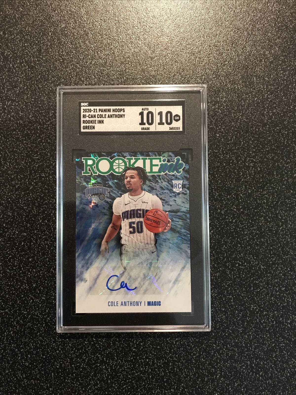 COLE ANTHONY 2020-21 Panini Hoops ROOKIE INK RC AUTO GREEN SGC 10, AUTO 10