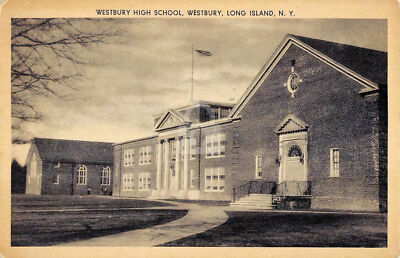 Westbury New York High School Street View Postcard Copy