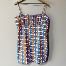 Anthropologie Maeve The Ophelia Sleeveless Linen Slim Mini Dress Blue Motif 14