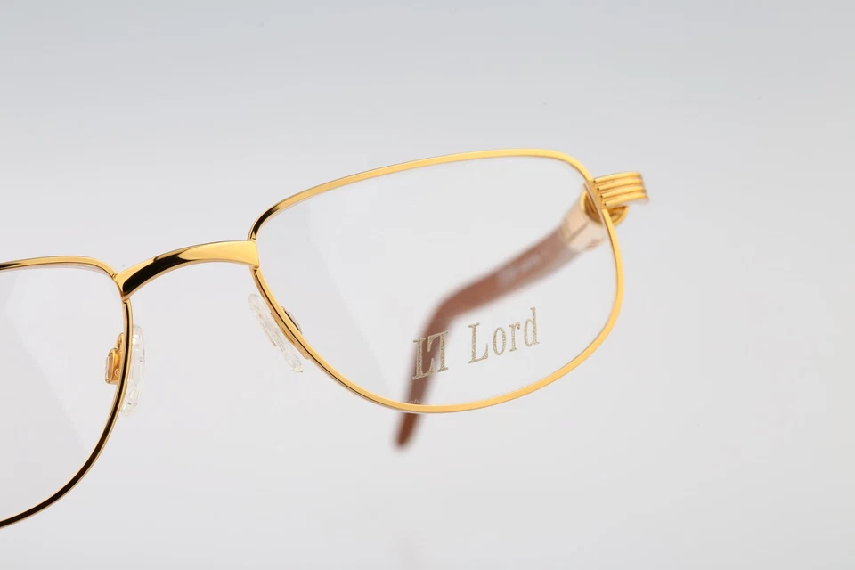 Lord 7014 6 Vintage 90s gold & genuine wood temples rectangle glasses frames NOS - Image 3 of 4