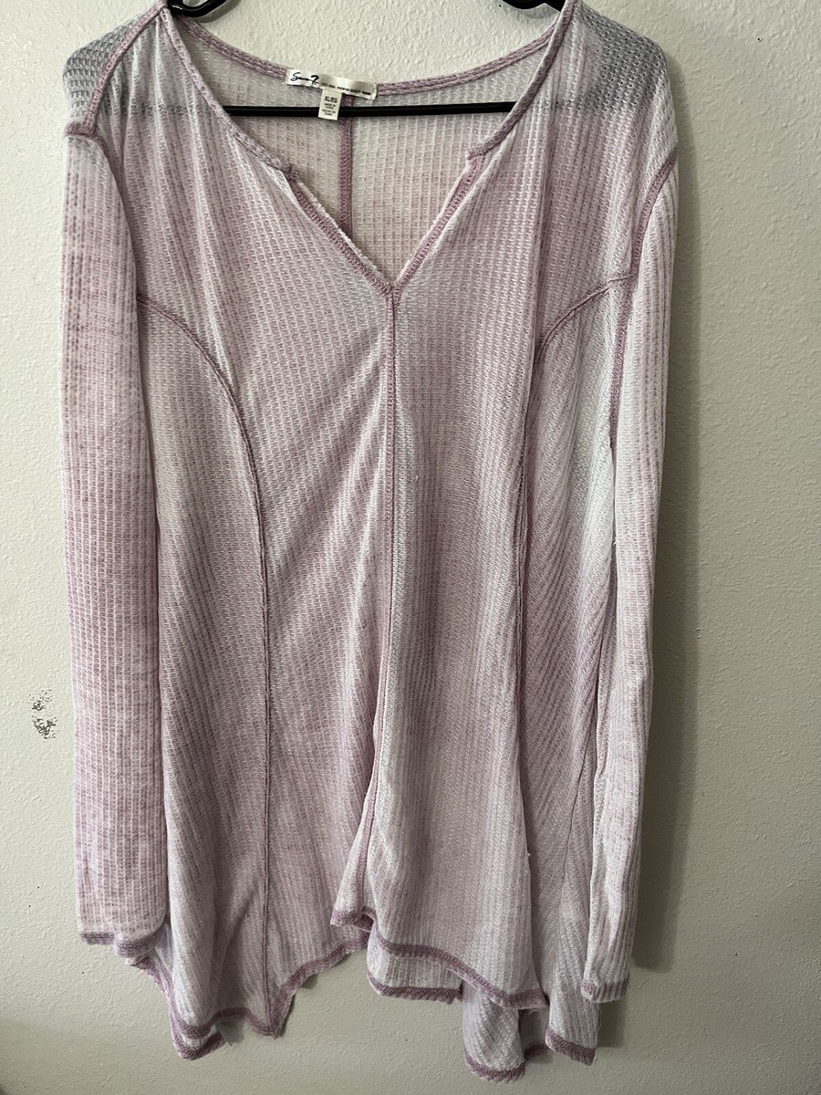 Seven 7 Womens Pink Long Sleeve Notch V-Neck Asymmetrical Hem