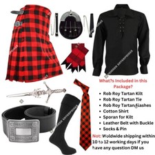 Handmade 8 yard 16oz Rob Roy Tartan Kilt Outfits for Mens -Custom Size Available