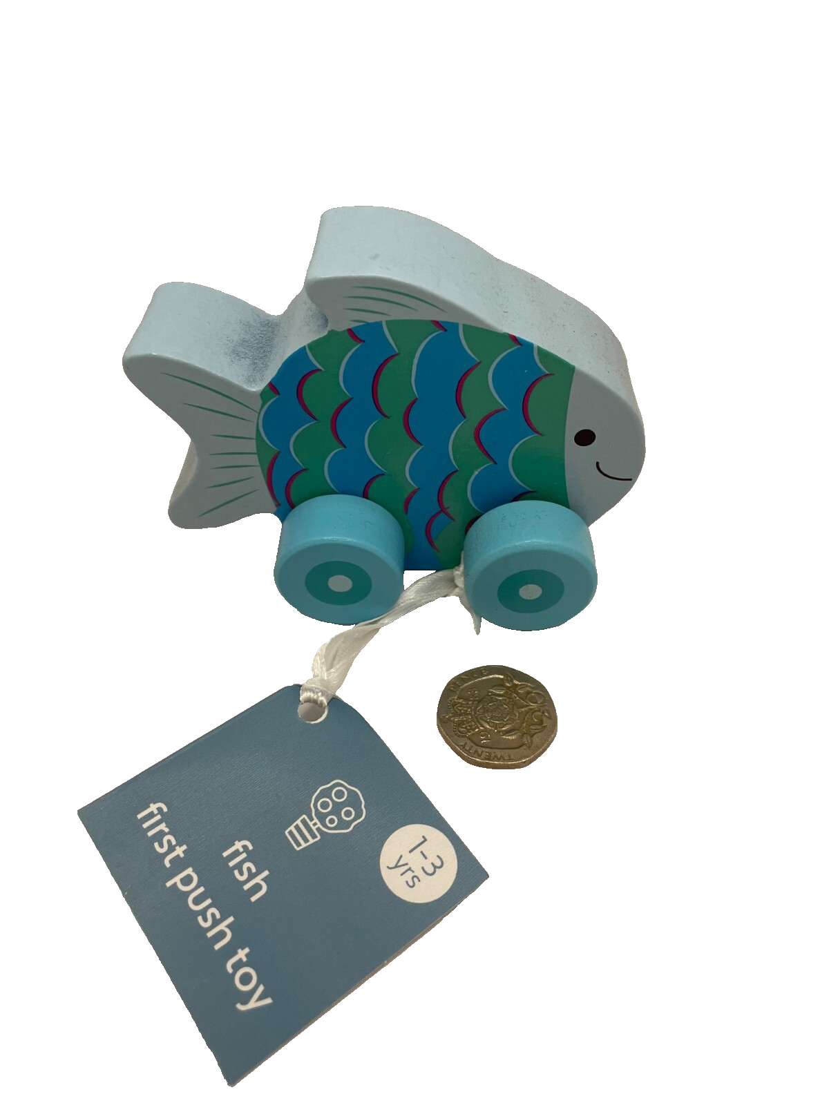 Wooden Toys Push Along Fish Toddler Toy Suitable Age 1 - 3 Years