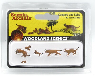 Woodland Scenics A1949 Cougar and Cubs (HO Scale) Scenic Accents Wildlife Cats