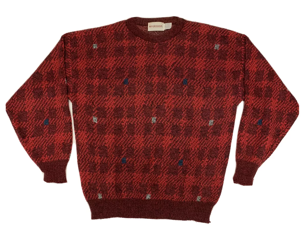Vtg Retro McGregor Mens XL Sweater Red Geometric 80s 90s Hip Hop Biggie