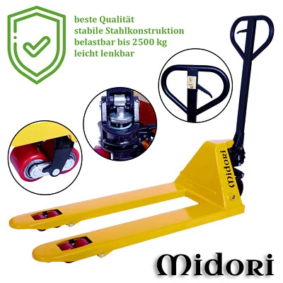 MIDORI 2500kg Handhubwagen Hubwagen Gabelhubwagen Palettenwagen PU Tandem Hartgummi NEU