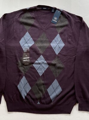 Izod Argyle Men s V~Neck Sweater Purple, Gray, And Blue ~ Large