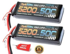 PowerHobby 3S 11.1V 5200mAh 50C Lipo Battery 2 Pack w Deans Plug 3-Cell (2)