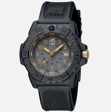 Luminox Men's Watch Navy Seal Quartz Black Steel Case Rubber Strap 3508.Gold