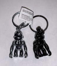NWOT 2 Two KIPLING Silver and Black Metal Monkeys Key Chain Ring Bag Charm Fob