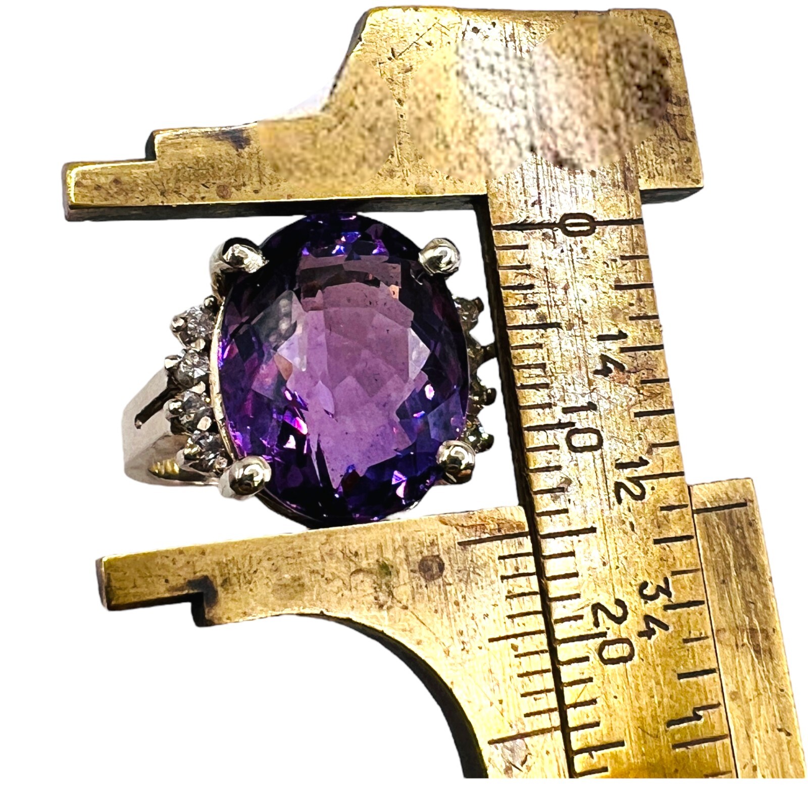 14k Natural Purple Amethyst Woman Cocktail Diamond Ring 14k White Gold