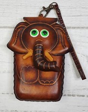 Genuine Leather USA Made Elephant Wristlet Belt Clip Money Card ID Holder