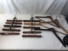 Lot of 10 VTG Wooden Pant Skirt Dress Hangers Metal Clamp  3 Wooden Hangers