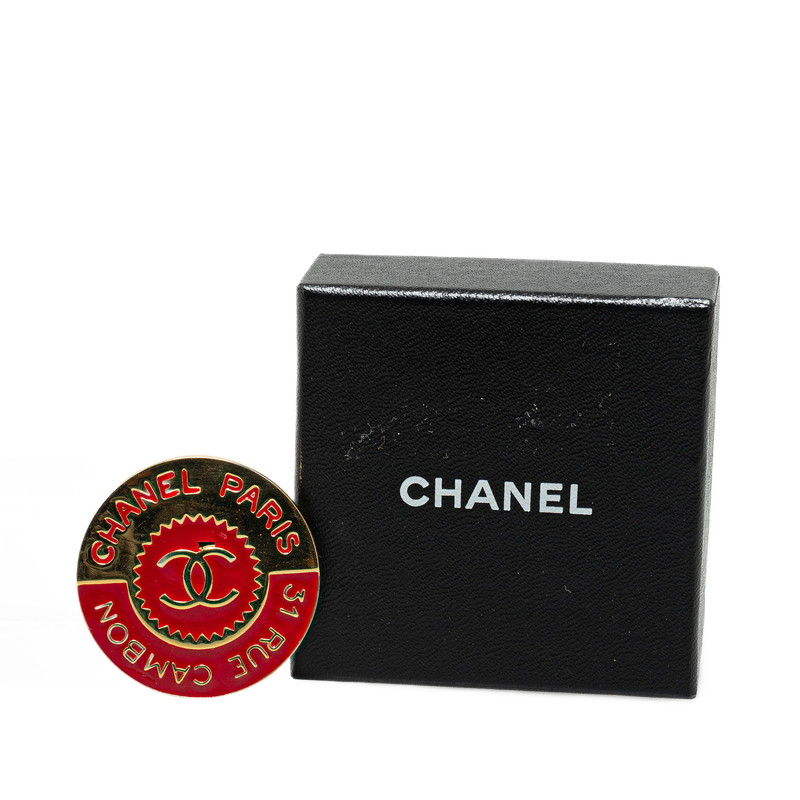 Chanel Coco Mark 31 RUE CAMBON Brooch Gold Red Bicolor Plated