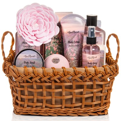 Luxury Spa Basket For Women (Aqua Elegante) - Bath Set With Rose Oil & Orchid