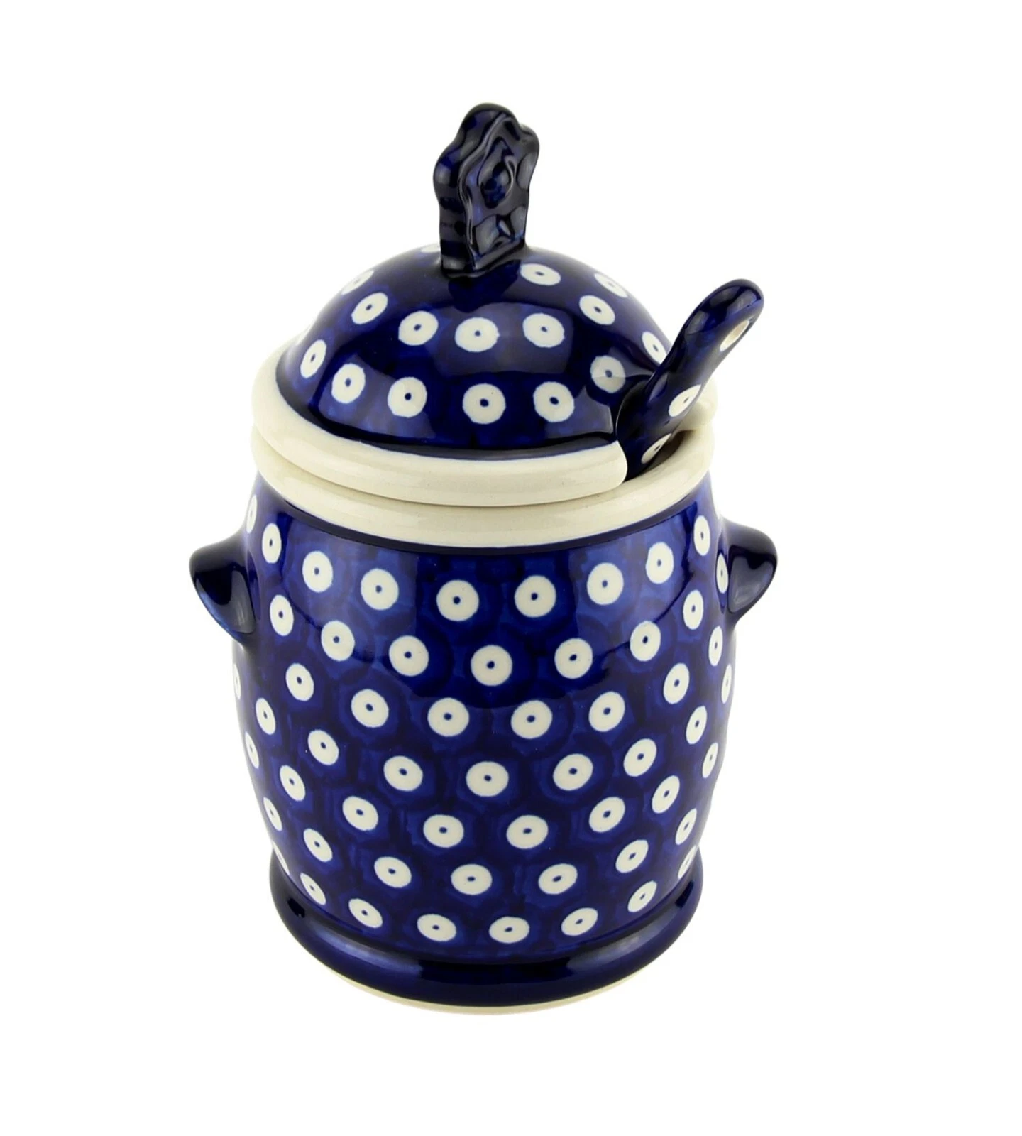 Polish Pottery Honey Pot with Dipper & Lid – 18 oz. by Zaklady Boleslawiec
