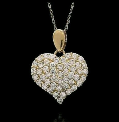 1CT Simulated Diamond Heart Charm 18'' Necklace 18k Yellow Gold Plated