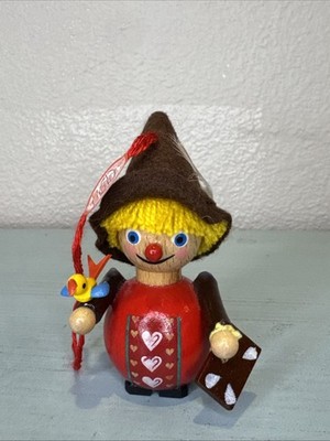 Steinbach Wooden Scarecrow w Bird Christmas Tree Ornament Germany 3.5''