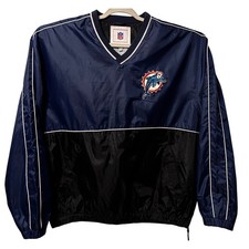 NFL Miami Dolphins Windbreaker Mens Large Navy Black Excellent Embroidered Logo