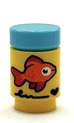 Lego New Yellow Brick Block Round 1 x 1 w/ Orange Red Fish Black Scribble Part