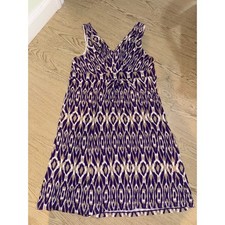 LOFT Purple Ikat Geometric V-Neck Empire Waist Sleeveless Dress Medium