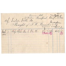 1891 Billhead, FW Banister, Worsted Spinners, Cannon Mill, Great Horton BRADFORD