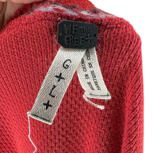 FREE PEOPLE Top Termico Rosso Fair Isle Manica Lunga Donna Taglia Large DIFETTOSO - Foto 7 di 8