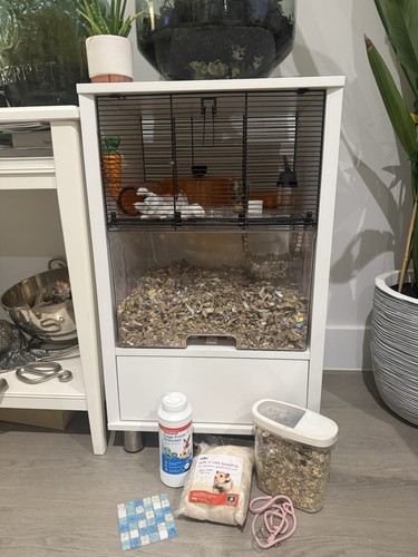 Image showcasing Omlet White Gerbil/Hamster Cage with Built-In Storage and Extra ...