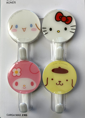 Sanrio Round Hooks Set of 4 My Melody Cinnamoroll Pompompurin Hello Kitty NWT