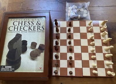 Bookcase Games Chess & Checkers Stauton Style Wood Pieces Cardinal (Used)