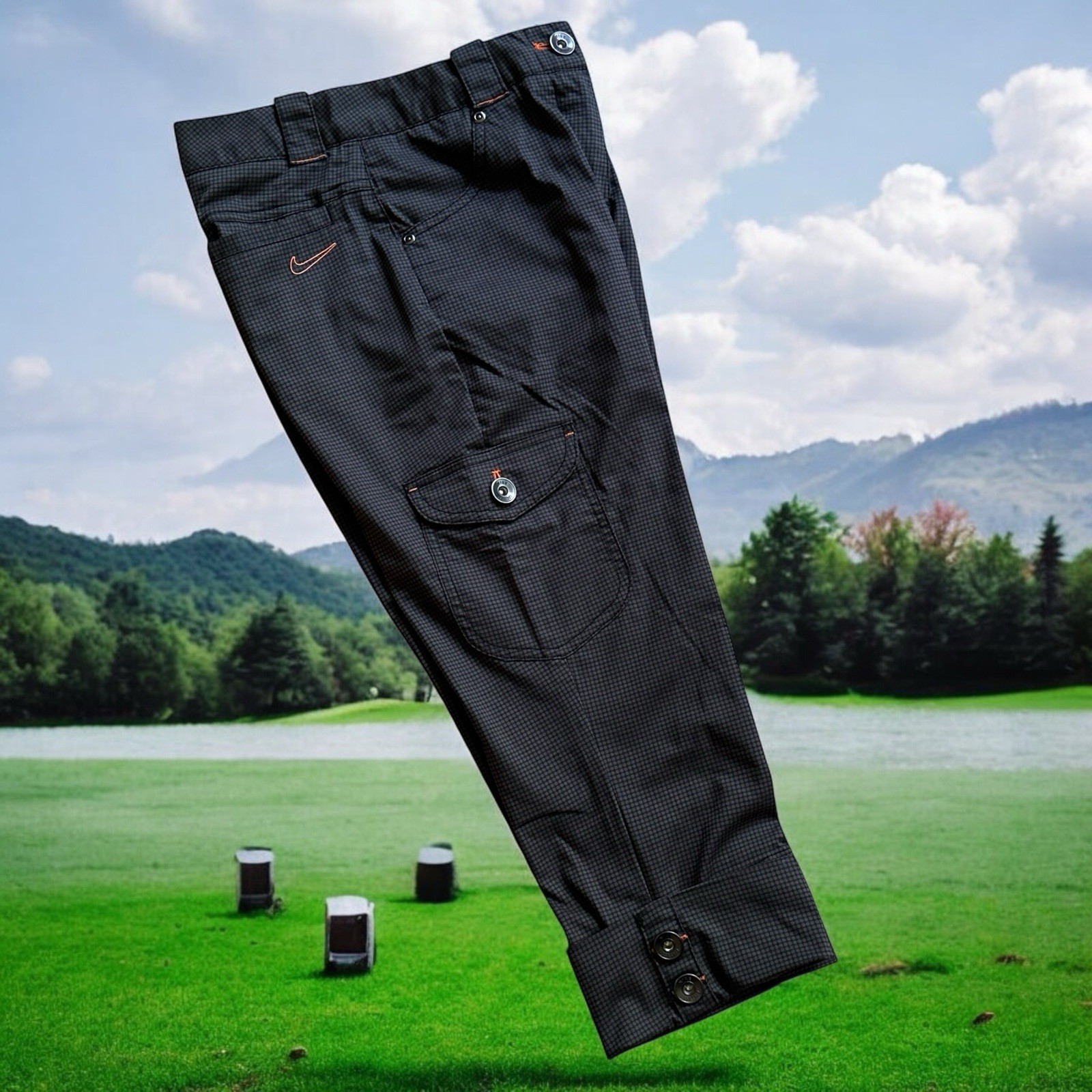 Nike Golf Sport Capri Crop Cargo Pants Womens Sz 2 (Waist 27) Gray Check Stretch