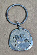 Vintage Mobil Pegasus Silver Keychain Fob - Mid-Century Petroliana Shield