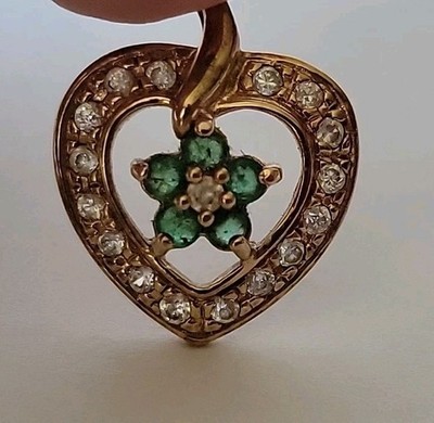 Vintage WM 925 Smaragd CZ Gold Vermeil Herz Anhänger 7/8''t