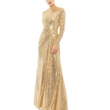 Mac Duggal Gold Sequined High-Neck Draped Gown Size 6 NWT 10824 Missing Sequins