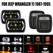 Pair LED Headlight Hi/Lo DRL Smoked Lens Tail Light for Jeep Wrangler YJ 87-95