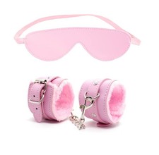 Sex Restraints Handcuffs BDSM Plush Blindfold Sleep Mask Wrist Ankle Pink